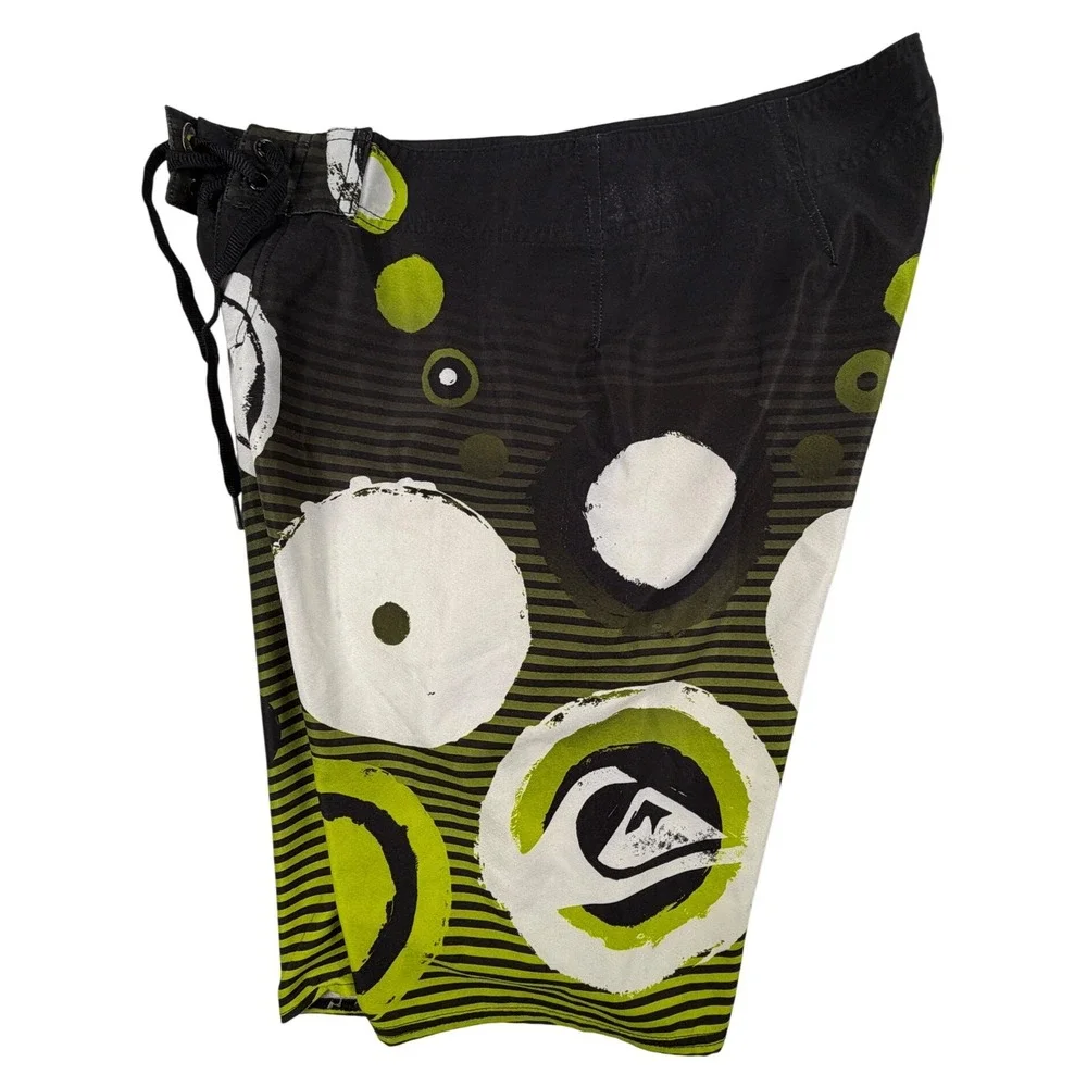 Quiksilver Cypher Series Board Shorts Mens 32 Black Green Striped 4-Way Stretch